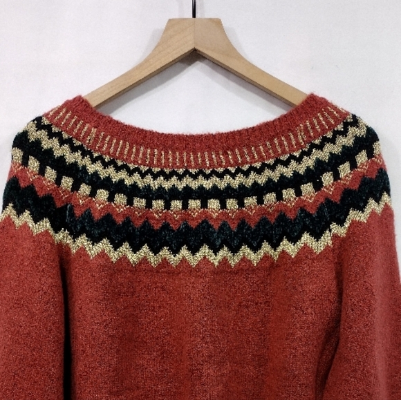 NWT Sweet Rain Fairy Isle Balloon Sleeve Sweater Women's L Burgundy Boho Retro - Picture 7 of 12